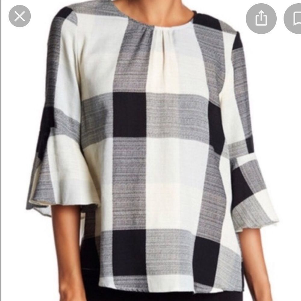 RO & DE Buffalo Check Flare Sleeve Top-M